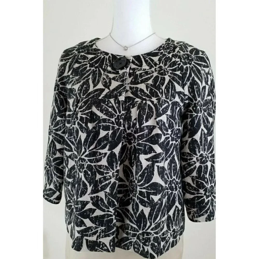 Michael Kors~Women's Size S/P~Beige/Black Linen Blazer Jacket 3/4 Sleeve Career.